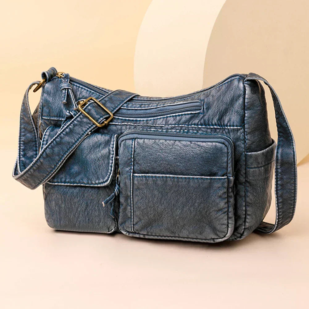 Alisha – Retro Leather Crossbody Bag with Multiple Pockets and Adjustable Strap
