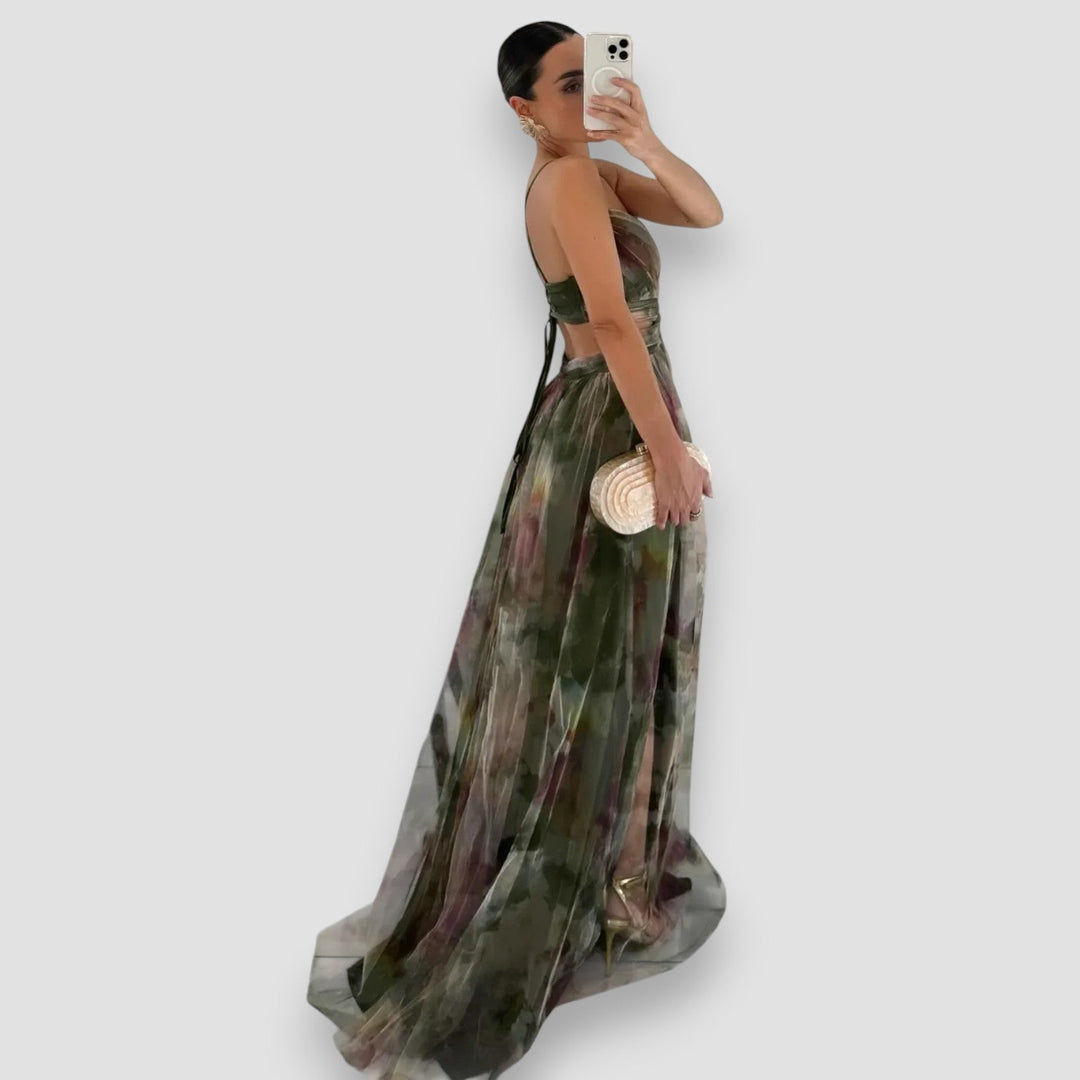 Mercedes – Watercolor Chiffon Maxi Dress for Women