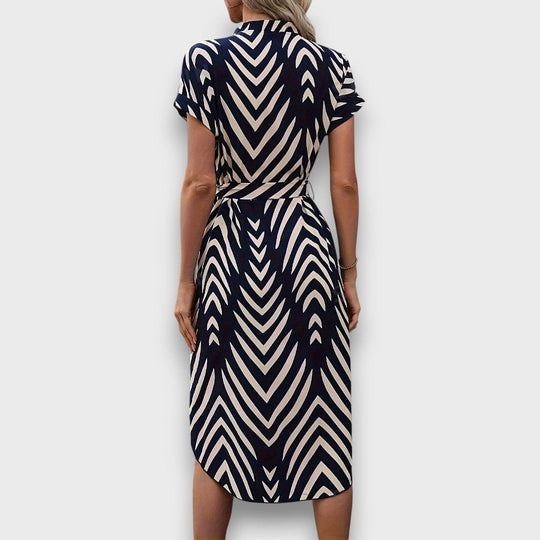 Delara – Striped Midi Dress with Waistband