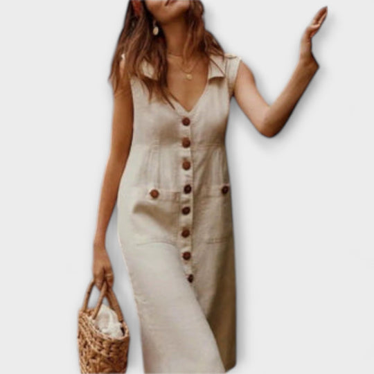 Noellea – A-Line Dress with Fold-Down Collar Made of Linen Blend