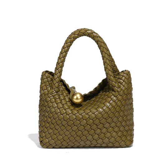 Beatrice – Stylish Woven Shoulder Bag Crafted from Vegan Leather with Gold Accents