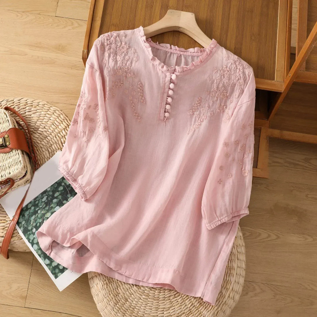 Veronica – Embroidered Button-Front Blouse for Women