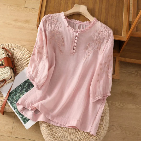 Veronica – Embroidered Button-Front Blouse for Women