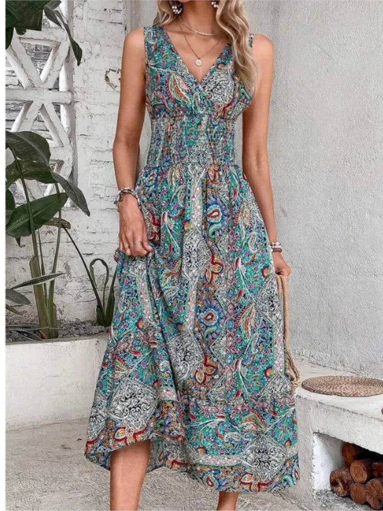 Amelina – Sleeveless Printed Maxi Dress for Women
