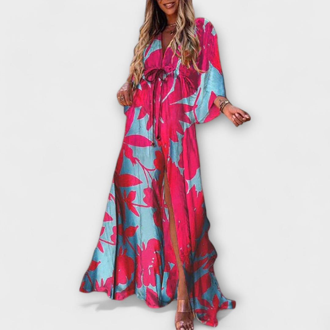 Aurina – Flowing Maxi Dress with Artistic Print