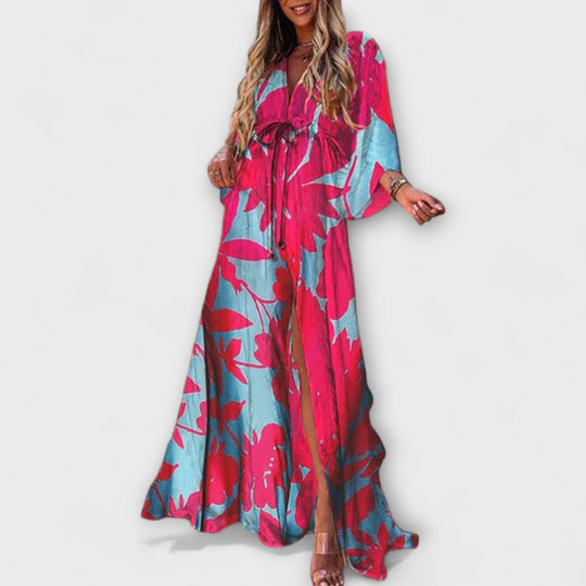 Aurina – Flowing Maxi Dress with Artistic Print