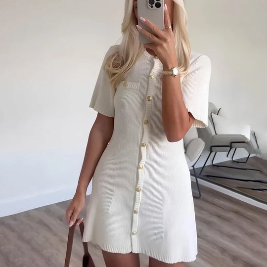 Geneva – Short-Sleeve Button-Front Mini Dress for Women