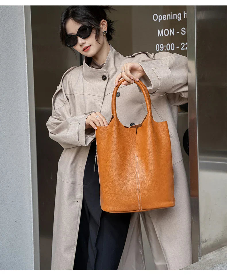 Arnika – Elegant Light Blue Bucket Bag with a Premium Leather Finish