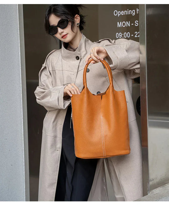 Arnika – Elegant Light Blue Bucket Bag with a Premium Leather Finish