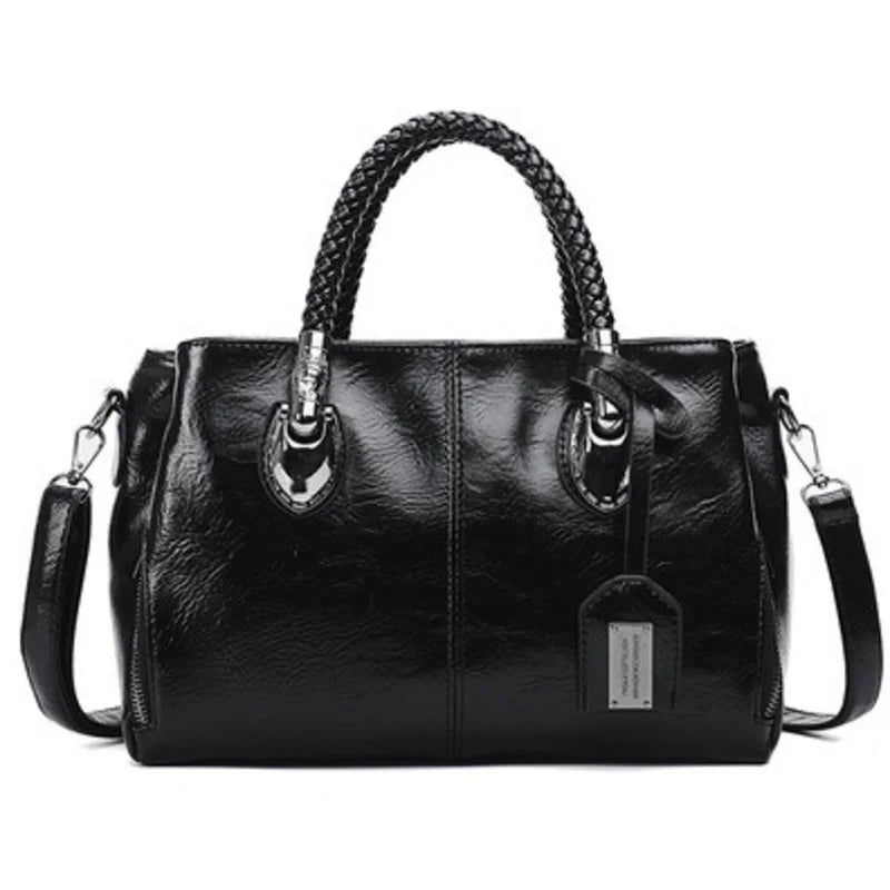 Amella – Sophisticated Leather Handbag Featuring Braided Handles