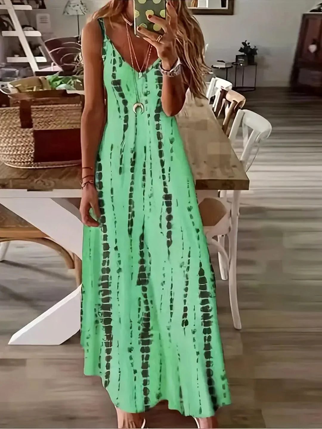 Isolyn – Boho Tie-Dye Spaghetti Strap Maxi Dress