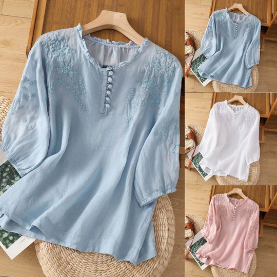 Veronica – Embroidered Button-Front Blouse for Women
