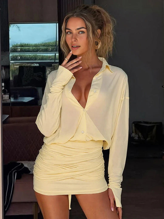 Lean – Satin Blouse & Ruched Mini Skirt Set for Women