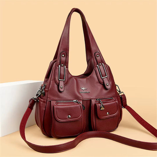 Willa – Multi-Pocket Leather Shoulder Bag for Women