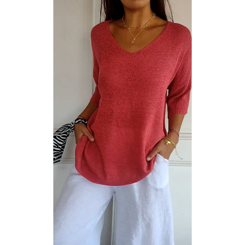 Jennifer – Casual V-Neck Knit Top