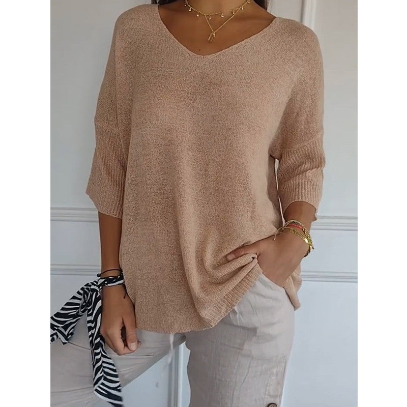 Jennifer – Casual V-Neck Knit Top