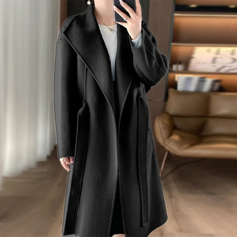 Lettie – Elegant Longline Wool-Blend Coat for Women