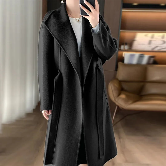 Lettie – Elegant Longline Wool-Blend Coat for Women