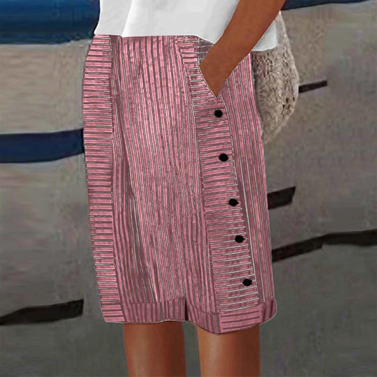 Elisabetta – Striped Cotton Button-Front Shorts for Women