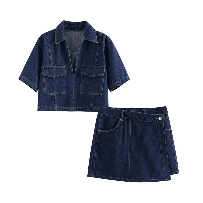 Renvara – Two-Piece Denim Skirt and Shirt Set for Women
