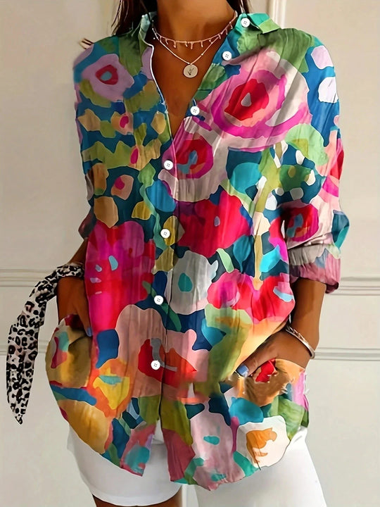 Tracie – Vibrant Floral Print Button-Up Shirt for Women