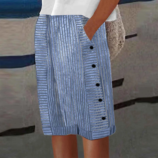 Elisabetta – Striped Cotton Button-Front Shorts for Women