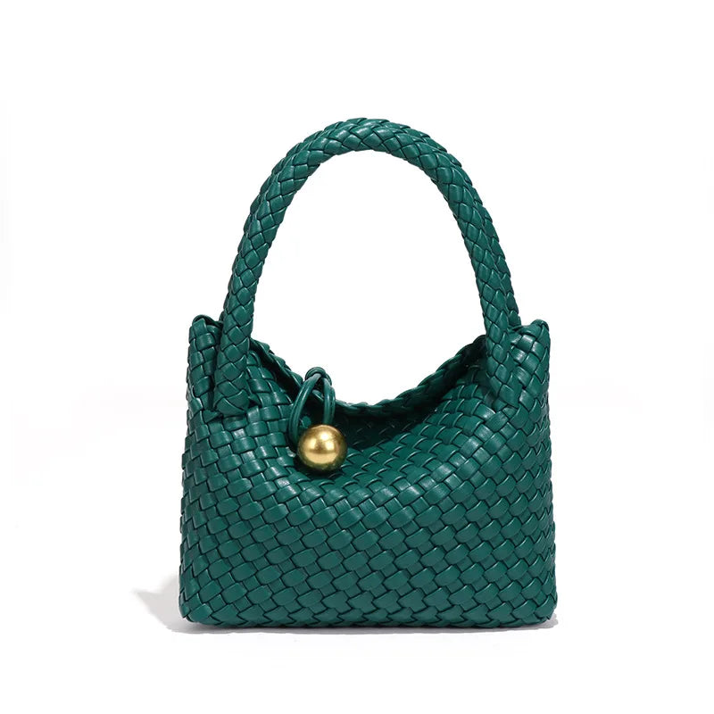 Beatrice – Stylish Woven Shoulder Bag Crafted from Vegan Leather with Gold Accents