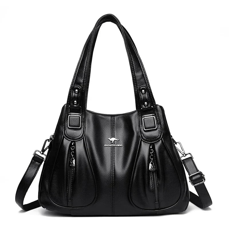 Goldie – Elegant Multi-Pocket Leather Shoulder Bag for Women