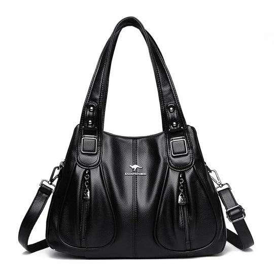 Goldie – Elegant Multi-Pocket Leather Shoulder Bag for Women