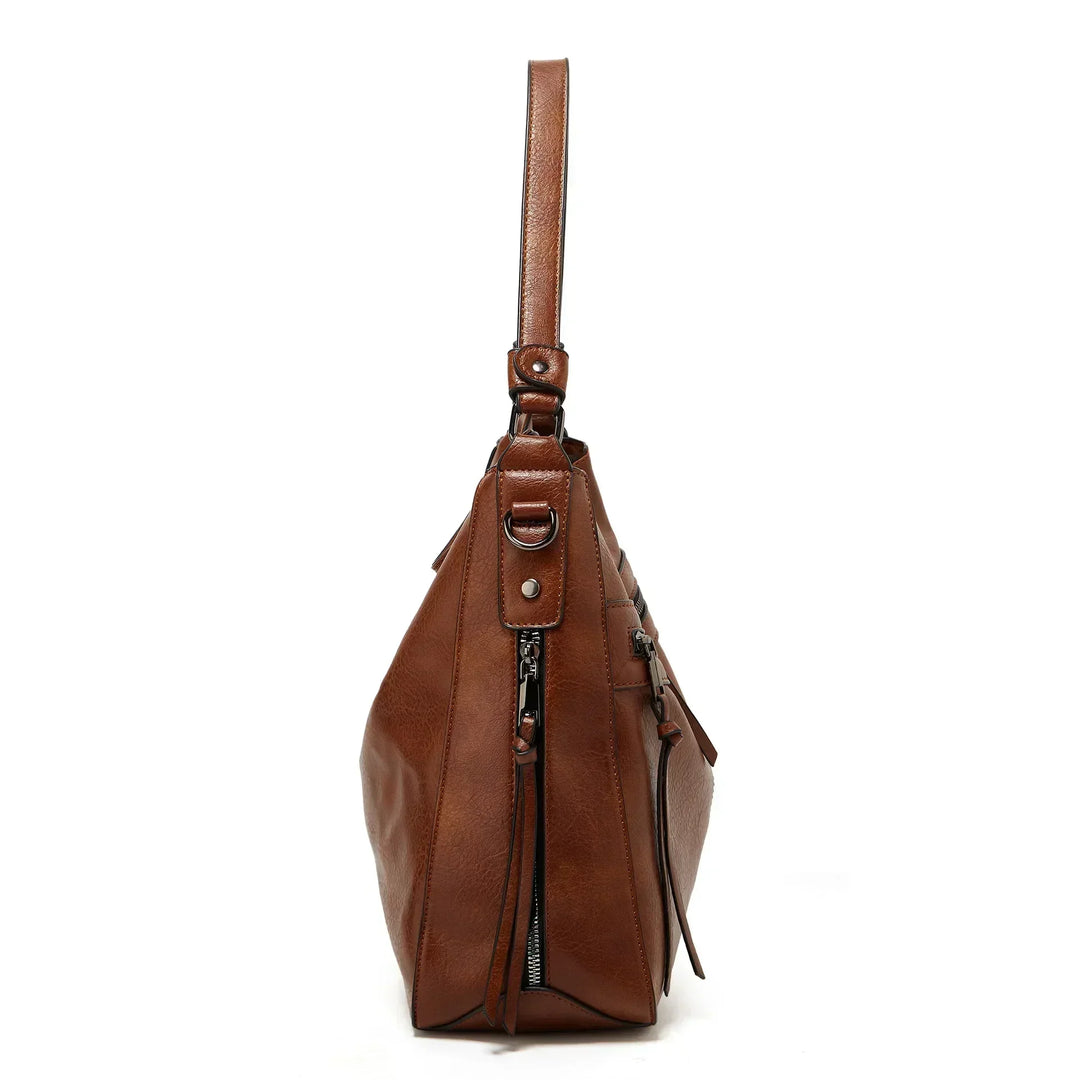 Constance – Classic Multi-Pocket Leather Shoulder Bag