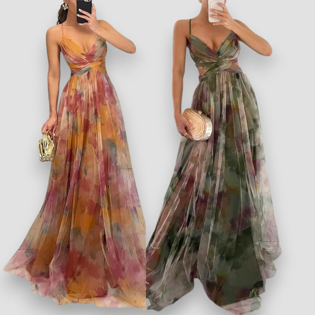 Mercedes – Watercolor Chiffon Maxi Dress for Women