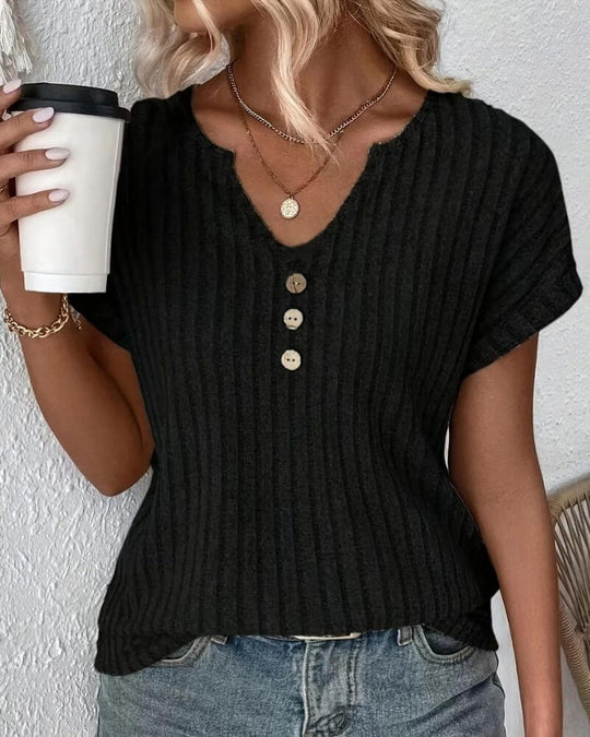 Rovella – Button-Rib Knit Henley Tee