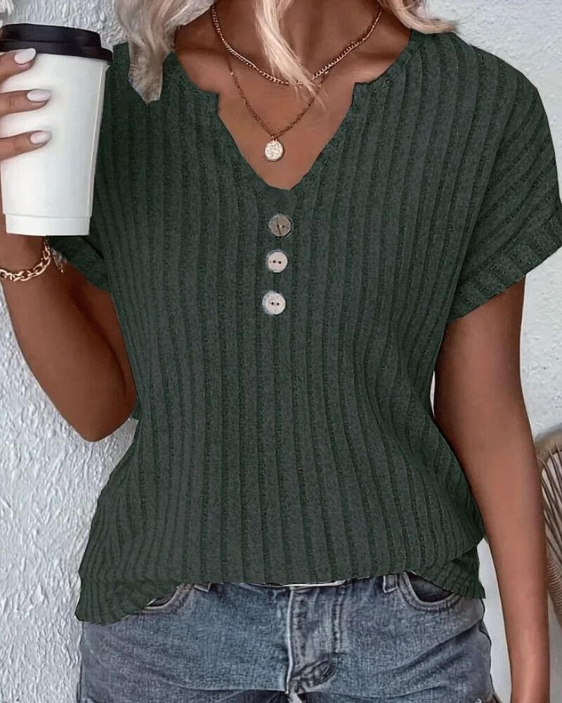 Rovella – Button-Rib Knit Henley Tee