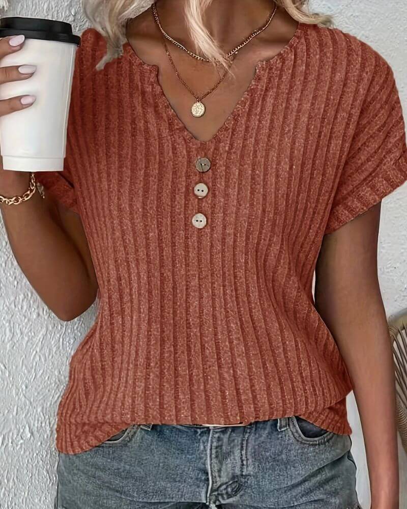 Rovella – Button-Rib Knit Henley Tee