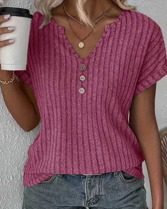 Rovella – Button-Rib Knit Henley Tee