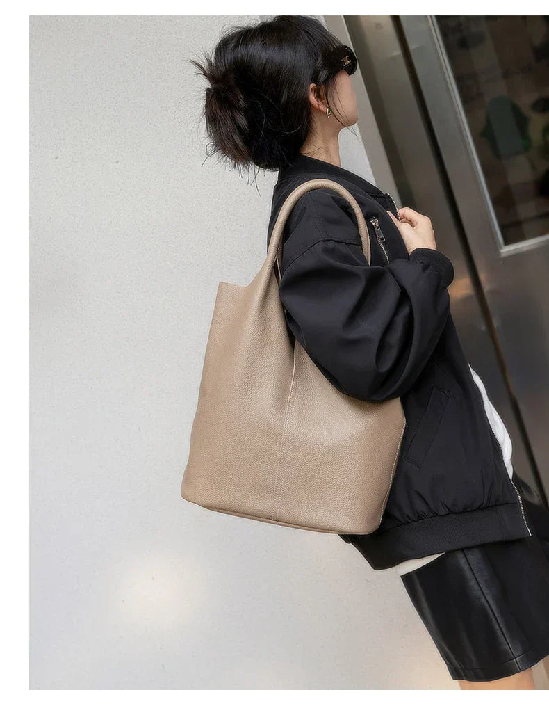 Arnika – Elegant Light Blue Bucket Bag with a Premium Leather Finish