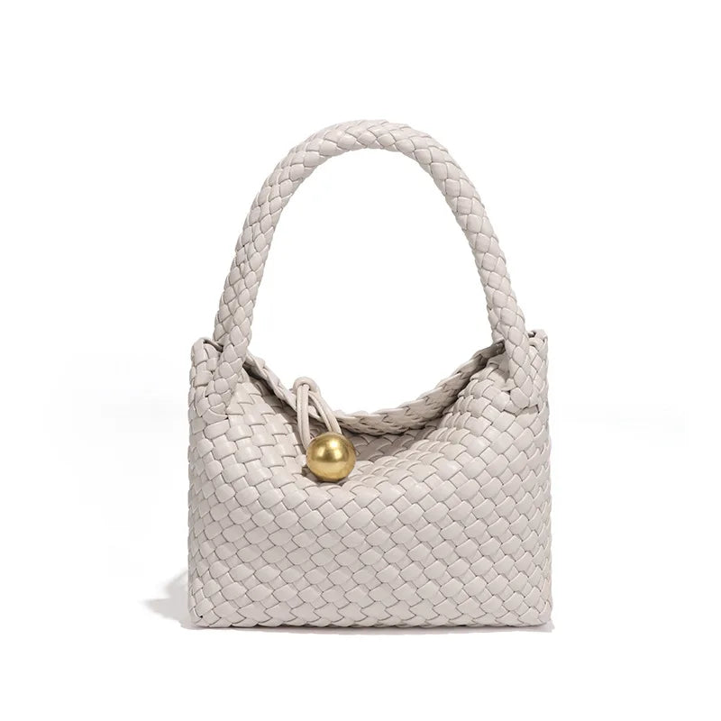 Beatrice – Stylish Woven Shoulder Bag Crafted from Vegan Leather with Gold Accents