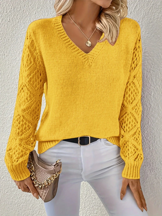 Yvonne – Knit Sweater with Lace-Detail Sleeves for Women