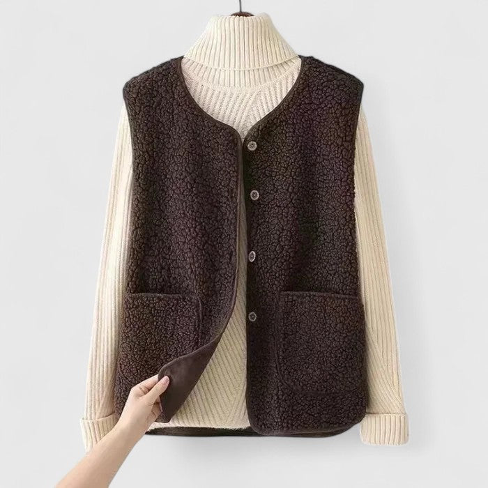 Noralie – Cozy Button-Up Fleece Vest for Women