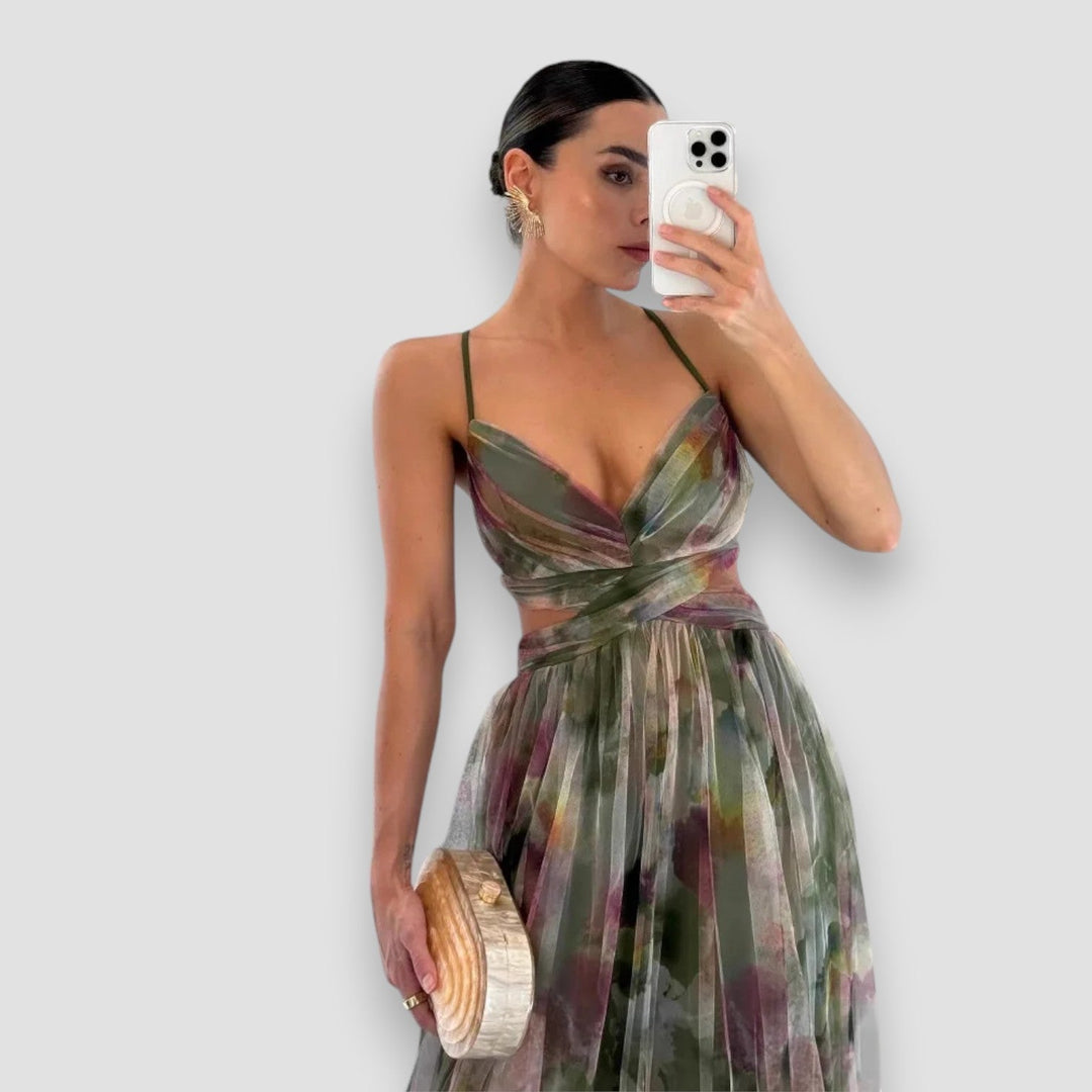 Mercedes – Watercolor Chiffon Maxi Dress for Women