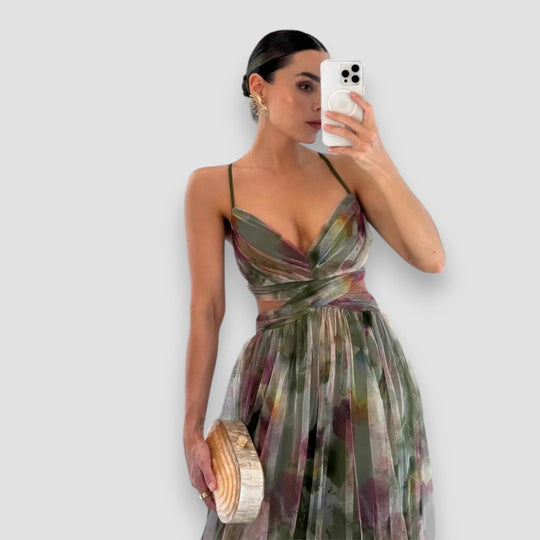 Mercedes – Watercolor Chiffon Maxi Dress for Women