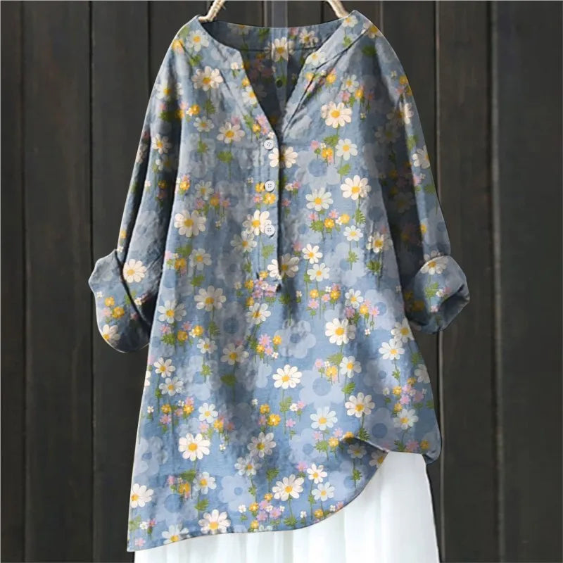 Elowen – Floral Linen Tunic Top for Women