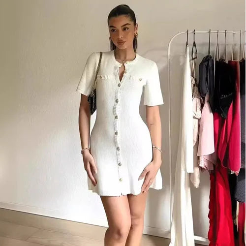 Geneva – Short-Sleeve Button-Front Mini Dress for Women