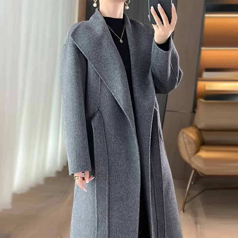 Lettie – Elegant Longline Wool-Blend Coat for Women