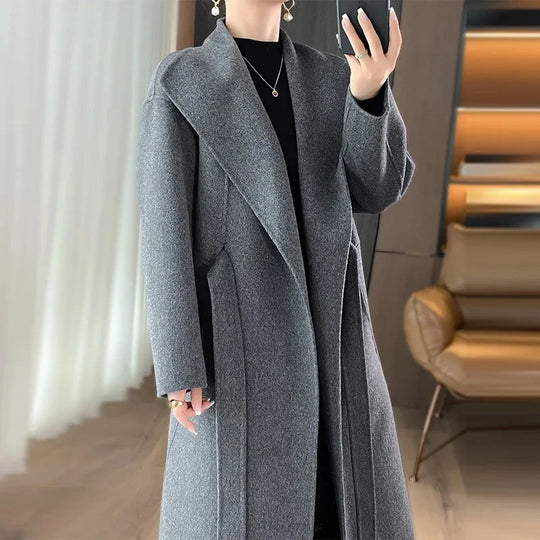 Lettie – Elegant Longline Wool-Blend Coat for Women