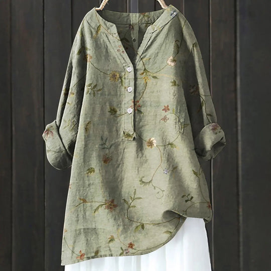 Elowen – Floral Linen Tunic Top for Women