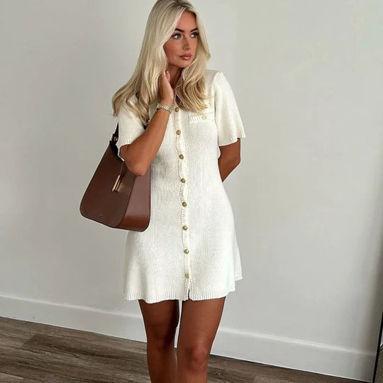 Geneva – Short-Sleeve Button-Front Mini Dress for Women
