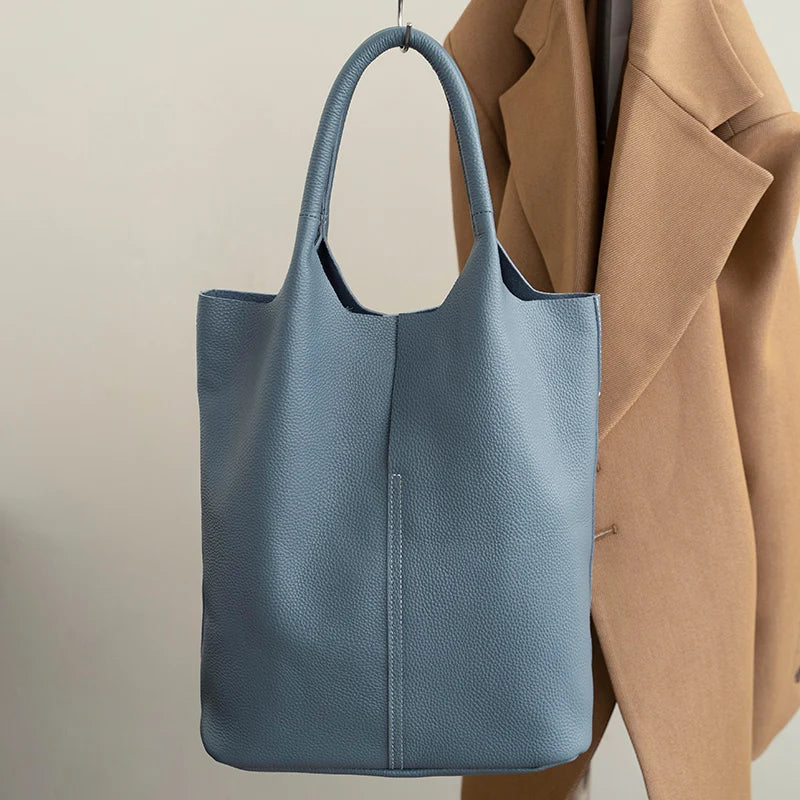 Arnika – Elegant Light Blue Bucket Bag with a Premium Leather Finish