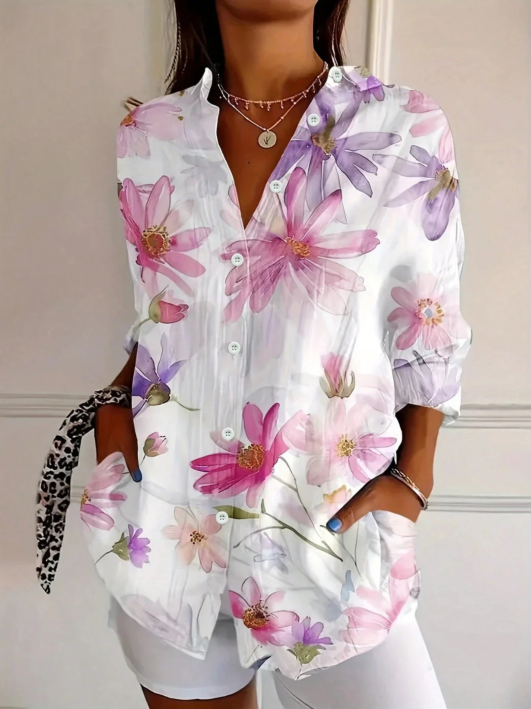 Tracie – Vibrant Floral Print Button-Up Shirt for Women