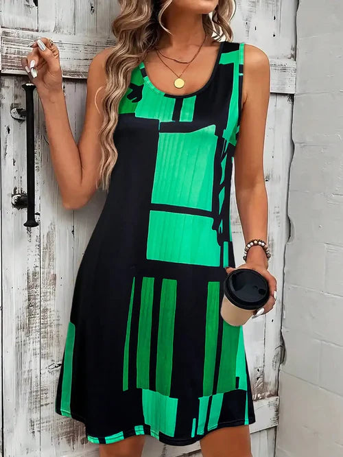 Lucille – Geometric Print Sleeveless Dress for Women